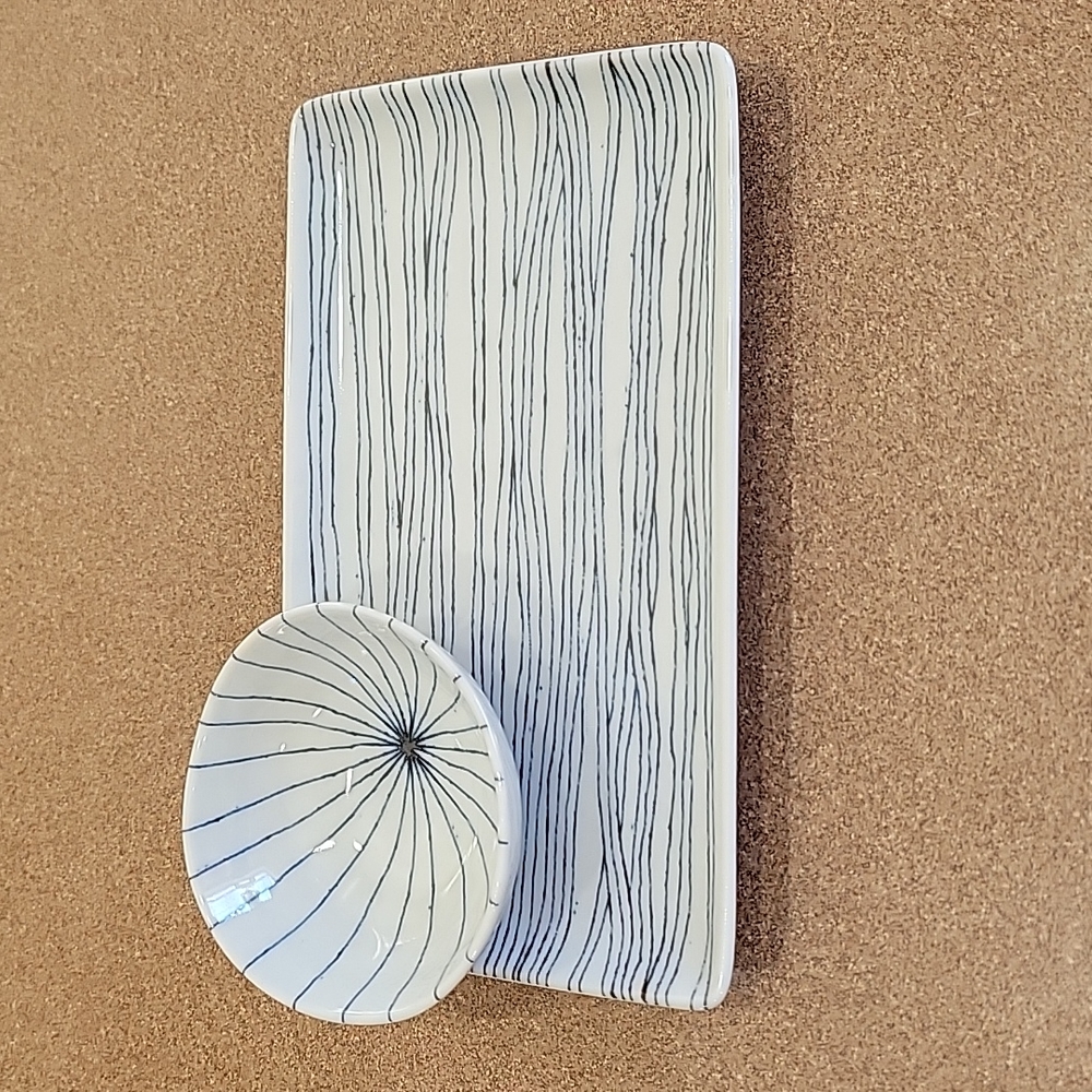 White & Blue Stripe Sushi Dish & Bowl!!!